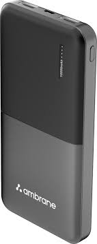 Ambrane 10000mAh 12W Compact Power Bank – Pocket-Sized, Portable & Reliable (Black)