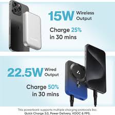 Ambrane 10000mAh 22.5W Wireless MagSafe Power Bank – Fast, Compact & Multi-Device Ready (Blue)