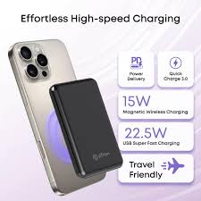 pTron MagSafe Magnetic Wireless Power Bank – 10000mAh, 22.5W Fast Charging (Black)